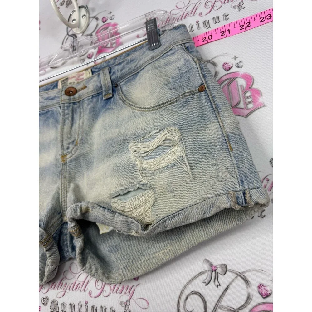 Original denim factory Distressed Light Wash Denim Shorts - Women
